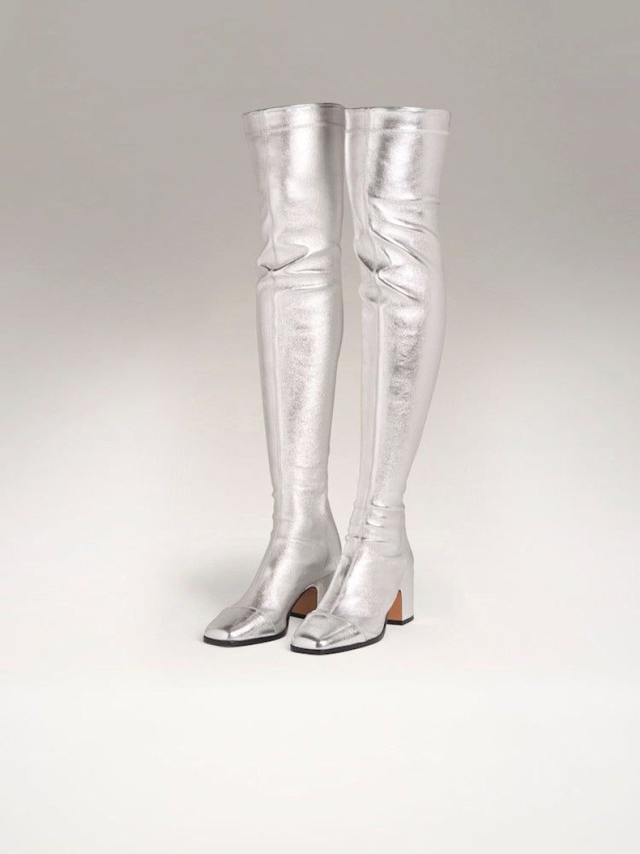 Party Shoes Nomasei | Whisper - Over The Knee Boots Silver