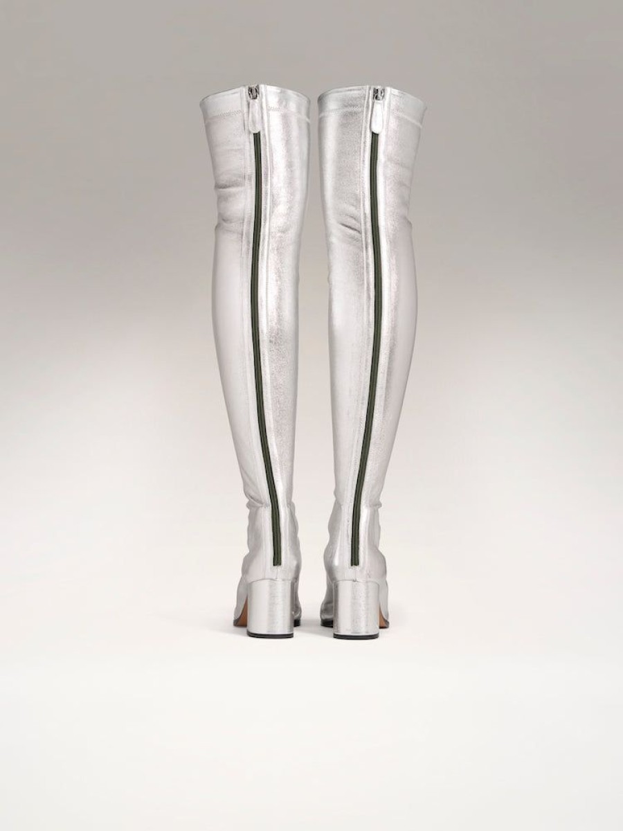 Party Shoes Nomasei | Whisper - Over The Knee Boots Silver