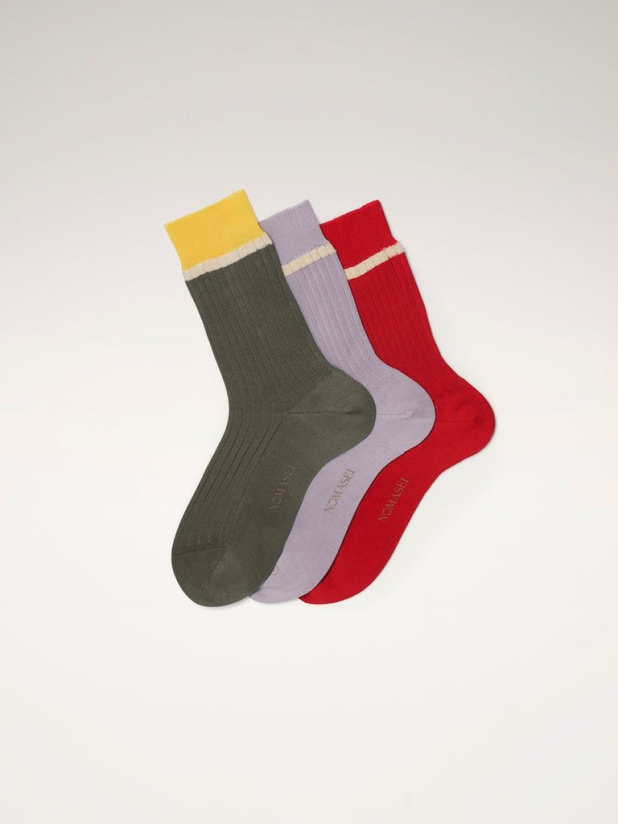 Socks Nomasei | Socks - Pack Of 3 - Lilac / Khaki / Red