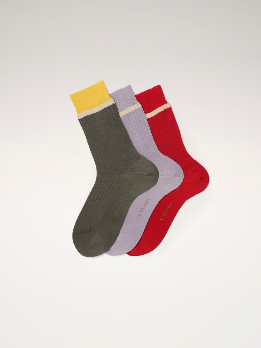 Novelties Nomasei | Socks - Pack Of 3 - Lilac / Khaki / Red